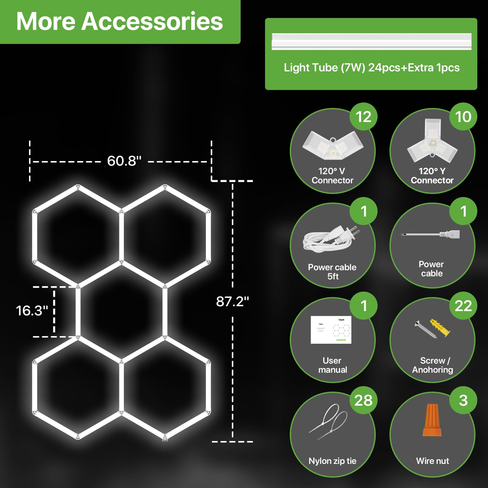 Glitgate Hexagon LED Garage Light, 168W 18480LM 5-Grid Honeycomb